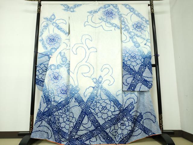 平和屋着物●名門　藤娘きぬたや・総絞り　振袖　牡丹唐草　正絹　逸品　DAAV6596ps