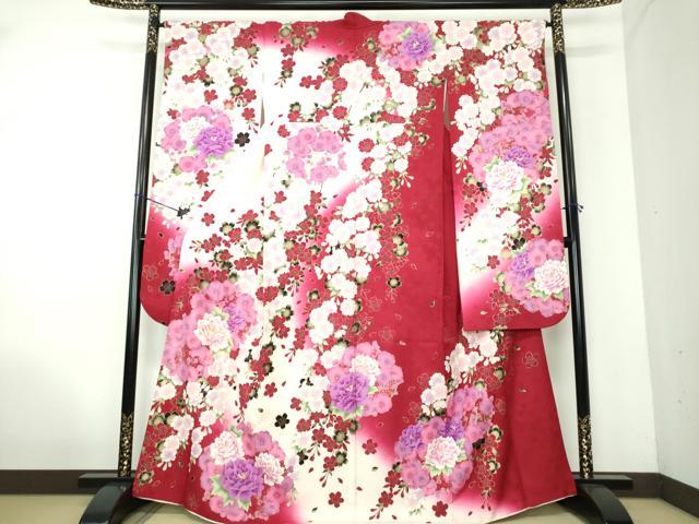 平和屋着物●豪華振袖　刺繍　枝垂れ桜　吉祥花丸文　暈し染め　金彩　正絹　逸品　DAAV6611ps