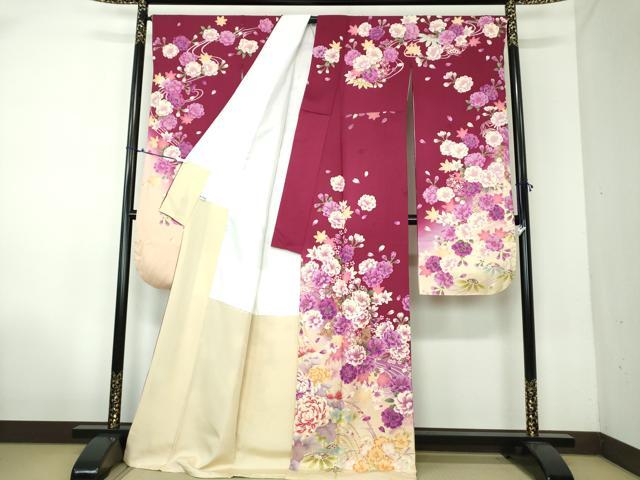 平和屋着物○豪華振袖 駒刺繍 吉祥花文 暈し染め 金彩 正絹