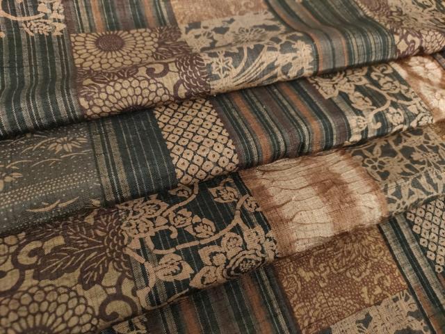 平和屋着物●伝統工芸士　七代目　吉澤与市　紬　絞り　市松花文　正絹　逸品　DAAV6635ps