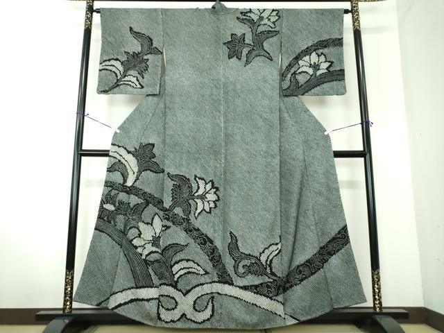 平和屋着物●訪問着　総絞り　更紗花文　黒地　正絹　逸品　DAAV6640ps