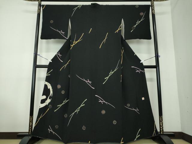 平和屋着物●訪問着　作家物　兎　狐　黒地　金彩　正絹　逸品　DAAV6642ps