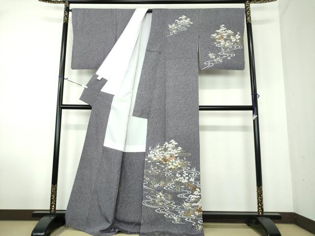 平和屋着物○訪問着 駒刺繍 渡橋風景花文 たたき染め 金彩 正絹