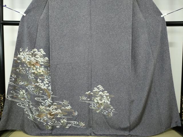 平和屋着物○訪問着 駒刺繍 渡橋風景花文 たたき染め 金彩 正絹