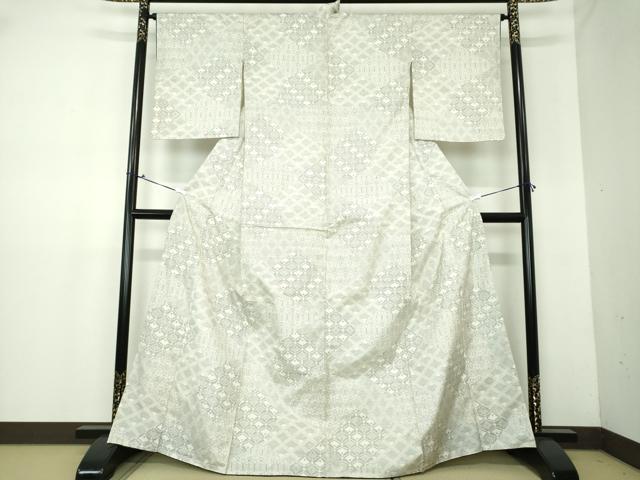 平和屋着物○本場大島紬 白大島 9マルキ 150亀甲 洋花文 正絹