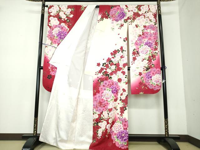 平和屋着物○豪華振袖 刺繍 枝垂れ桜 吉祥花丸文 暈し染め 金彩 正絹