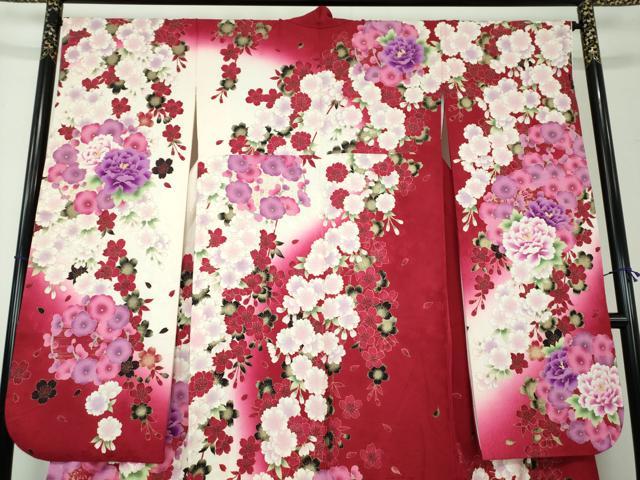 平和屋着物○豪華振袖 刺繍 枝垂れ桜 吉祥花丸文 暈し染め 金彩 正絹