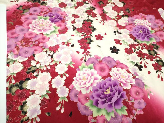 平和屋着物○豪華振袖 刺繍 枝垂れ桜 吉祥花丸文 暈し染め 金彩 正絹