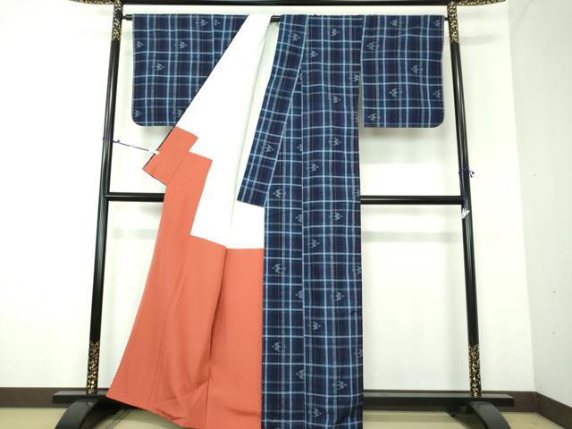 平和屋着物○上質な紬 繭縹 トゥイグヮー 格子 証紙付き 正絹 逸品 未