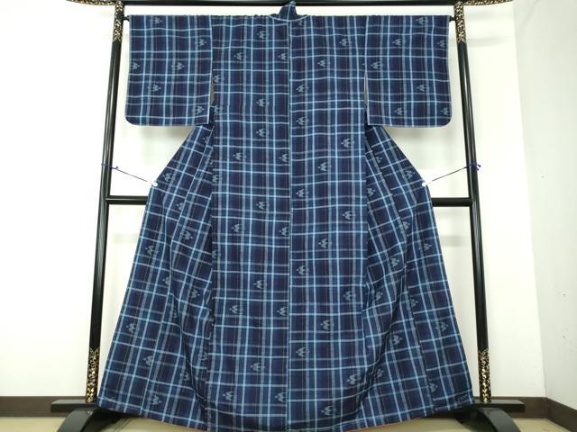 平和屋着物●上質な紬　繭縹　トゥイグヮー　格子　証紙付き　正絹　逸品　未使用　DAAV6699ps 平和屋着物○上質な紬 繭縹 トゥイグヮー 格子 証紙付き 正絹 逸品 未