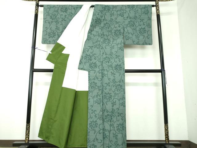 平和屋着物○結城紬 奥順 はたおり娘 100亀甲 更紗花唐草