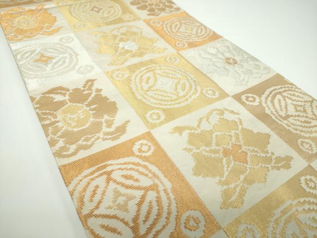 平和屋着物○両面 六通柄 本袋帯 遠州七宝文 金銀糸 正絹 逸品