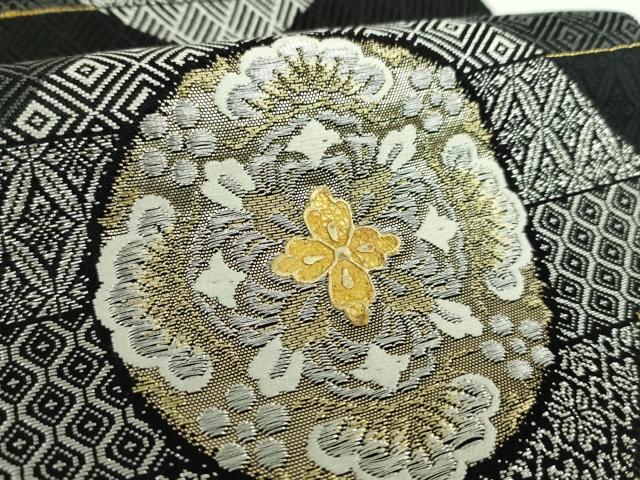 平和屋着物○西陣 じゅらく謹製 六通柄袋帯 黄金繭 花菱丸文 黒地