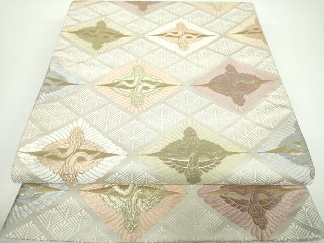 平和屋着物●六通柄袋帯　唐織　松菱取向鶴文　金糸　正絹　逸品　未使用　DAAV6786ps