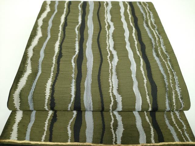 平和屋着物○六通柄袋帯 本泥染 よろけ縞 正絹 逸品 DAAV6791ps