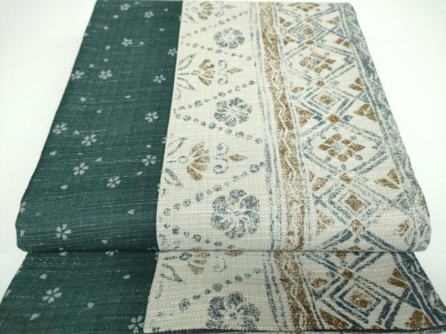 平和屋着物●西陣　タケジ商事謹製　両面　全通柄袋帯　紬地　舞桜　花間道　証紙付き　正絹　逸品　DAAV6795ps