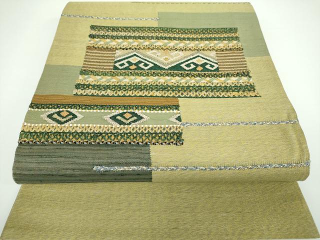 平和屋着物●太鼓柄袋帯　紬地　横段文　正絹　逸品　未使用　DAAV6805ps