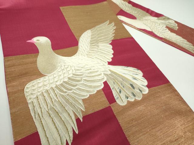 平和屋着物●アンティーク　大正ロマン　九寸名古屋帯　総手刺繍　飛鳥梅文　金糸　正絹　逸品　DAAV6810ps 平和屋着物○アンティーク 大正ロマン 九寸名古屋帯 総手刺繍 飛鳥梅