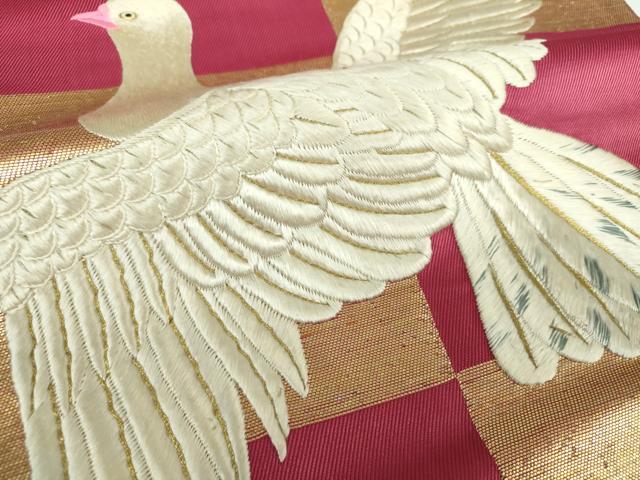 平和屋着物○アンティーク 大正ロマン 九寸名古屋帯 総手刺繍 飛鳥梅