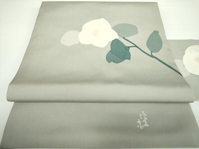 平和屋着物●日展染色作家　高久空木　ろうけつ染　塩瀬　九寸名古屋帯　枝花文　正絹　逸品　DAAV6819ps
