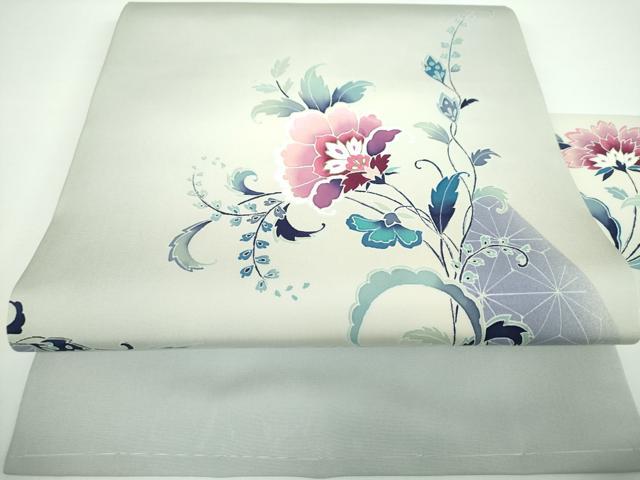 平和屋着物●塩瀬　九寸名古屋帯　刺繍　更紗花文　金彩　正絹　逸品　未使用　DAAV6823ps