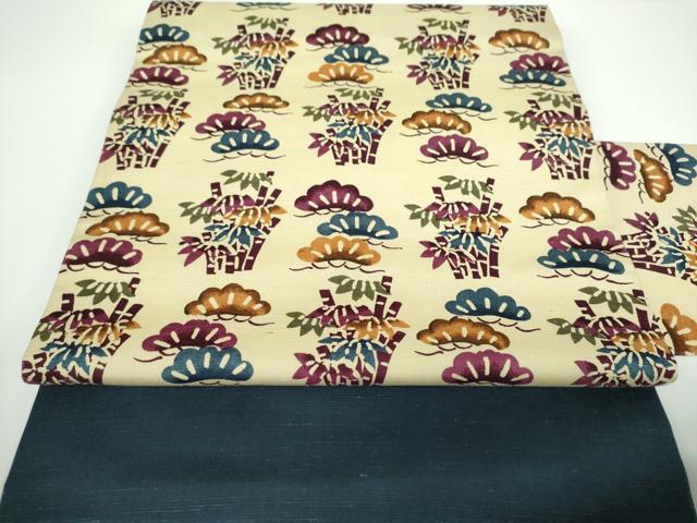 平和屋着物●全通柄九寸名古屋帯　紬地　型染　笹竹松文　三越扱い　正絹　逸品　DAAV6824ps