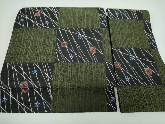 平和屋着物●つけ帯　市松花文　金糸　正絹　逸品　DAAV6825ps