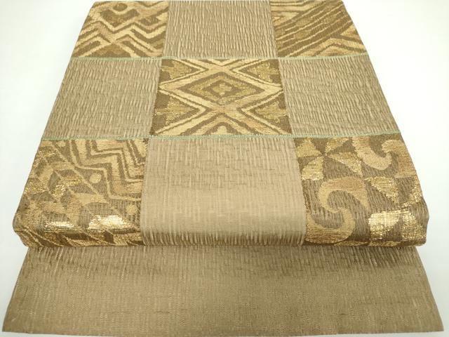 平和屋着物●九寸開き名古屋帯　櫛織り　市松花菱文　金糸　正絹　逸品　DAAV6833ps