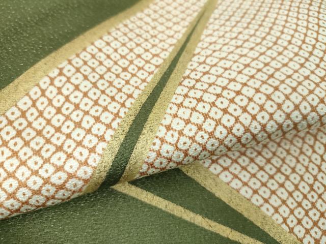 平和屋着物○九寸名古屋帯 鹿の子色紙重ね 金彩 銀通し地 正絹