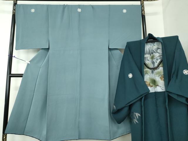 平和屋着物●男性　色紋付　羽織セット　長羽織　着物・御召御納戸色　羽織・百入茶色　正絹　逸品　DAAV6861ps