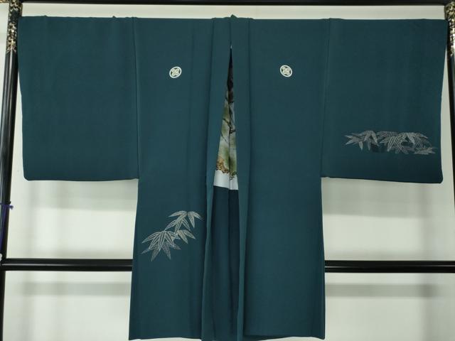 平和屋着物○男性 色紋付 羽織セット 長羽織 着物・御召御納戸色 羽織