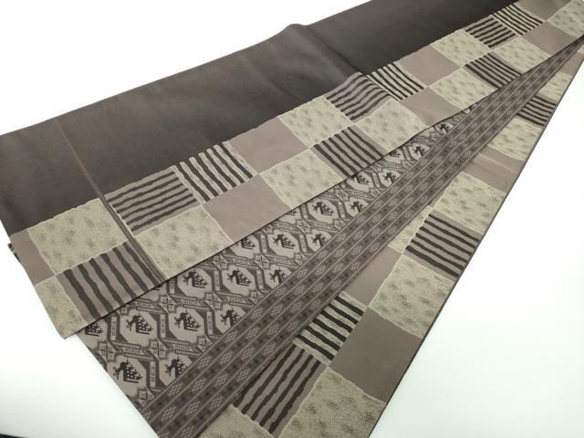 平和屋着物●京の名門・菱屋六右ェ門　両面　全通柄袋帯　むらさき乃　市松間道　正絹　逸品　DAAV6877ps