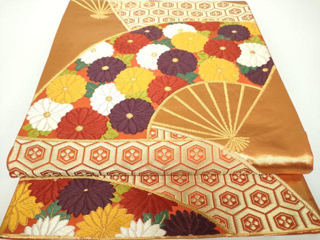 平和屋着物●西陣　河合美術織物謹製　六通柄袋帯　唐織　亀甲扇面花文　金糸　正絹　逸品　DAAV6879ps