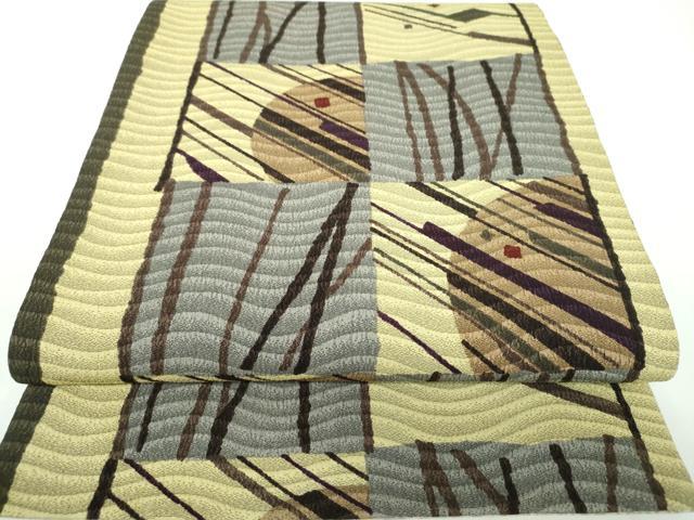 平和屋着物●両面　全通柄袋帯　市松抽象文様　正絹　逸品　未使用　DAAV6883ps