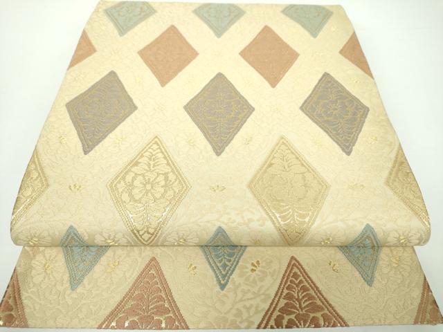 平和屋着物●六通柄袋帯　唐織　牡丹唐草菱文様　金糸　ますいわ屋扱い　正絹　逸品　DAAV6891ps