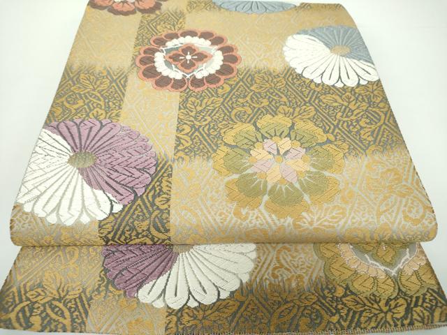 平和屋着物●六通柄袋帯　唐織　市松花文　正絹　逸品　DAAV6894ps