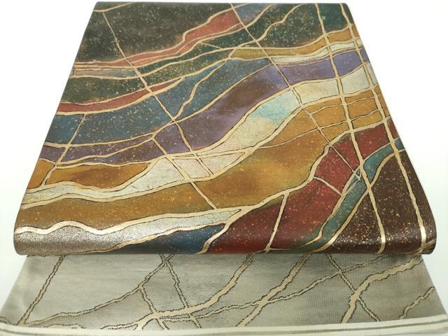 平和屋着物●西陣　河村織物謹製・手織り　六通柄袋帯　霞文　金銀彩　引箔　正絹　逸品　DAAV6917ps