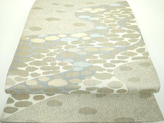 平和屋着物●西陣　服部織物謹製　六通柄袋帯　石畳文　金銀糸　正絹　逸品　DAAV6919ps