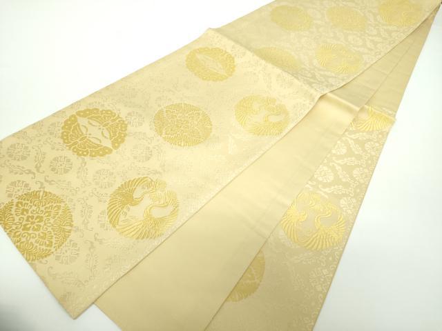 平和屋着物●六通柄袋帯　唐織　王朝錦　双鳥花丸文　正絹　逸品　DAAV6920ps 平和屋着物○六通柄袋帯 唐織 王朝錦 双鳥花丸文 正絹