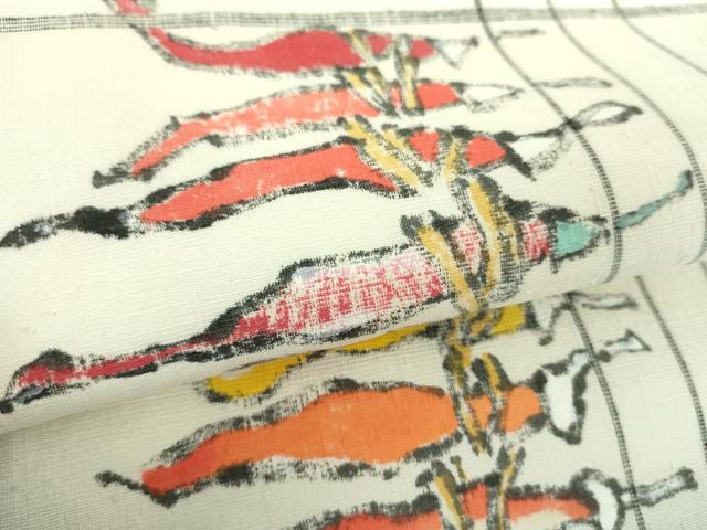 平和屋着物○九寸名古屋帯 紬地 作家物 手描き 成り物 唐辛子 正絹