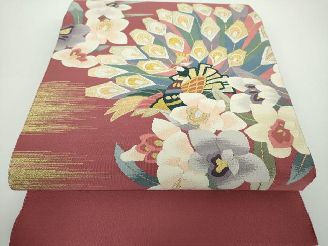 平和屋着物●爪掻き本綴れ　八寸名古屋帯　孔雀花文　金銀糸　正絹　逸品　DAAV6927ps