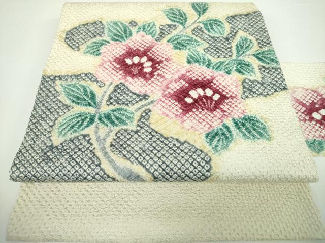 平和屋着物●名門　藤娘きぬたや・総絞り　九寸名古屋帯　枝花文　正絹　逸品　DAAV6940ps