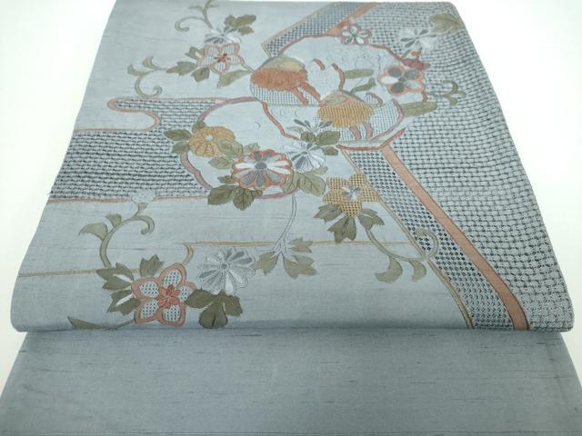 平和屋着物●中国三大刺繍 スワトウ相良刺繍 汕頭相良刺繍 蘇州刺繍 総刺繍 太鼓柄袋帯 紬地 鴛鴦花文 正絹 逸品 未使用 DAAV6948ps