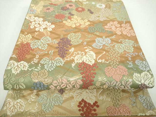 平和屋着物●六通柄袋帯　唐織　秋草文　金糸　正絹　逸品　DAAV6956ps