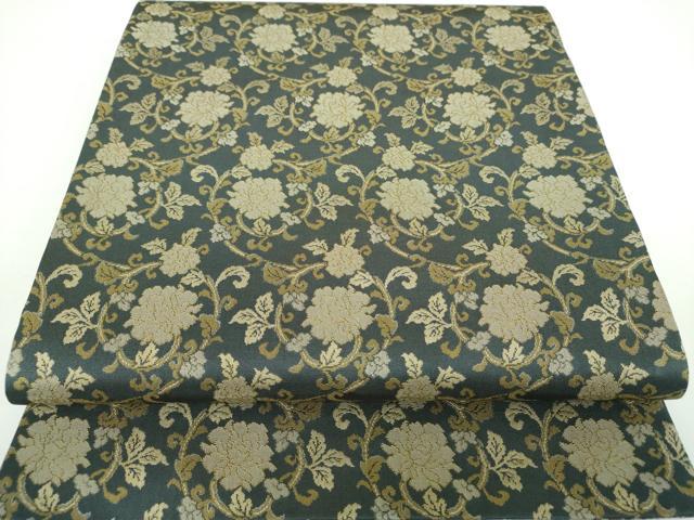 平和屋着物●両面　全通柄袋帯　紹巴　牡丹唐草　正絹　逸品　未使用　DAAV6957ps