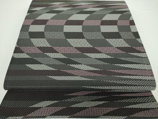 平和屋着物●西陣　荒塚一三謹製　伝統工芸士　和田正勝　全通柄袋帯　変わり市松　黒地　証紙付き　正絹　逸品　未使用　DAAV6966ps