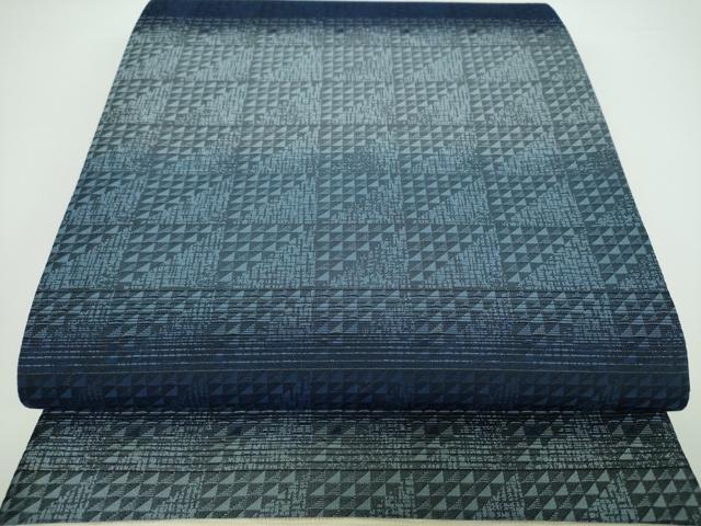 平和屋着物●両面　全通柄袋帯　本藍　鱗文様　正絹　逸品　未使用　DAAV6971ps