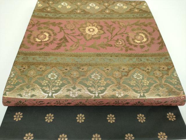 平和屋着物●六通柄袋帯　ロイヤル錦　宮廷華紋　黒地　金糸　正絹　逸品　DAAV6975ps