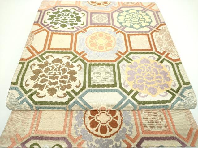 平和屋着物●六通柄袋帯　唐織　蜀江狩文　金糸　正絹　逸品　DAAV6984ps