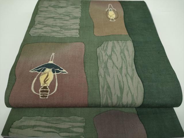 平和屋着物●太鼓柄袋帯　紬地　杢目絞り　ランプ　正絹　逸品　DAAV6994ps